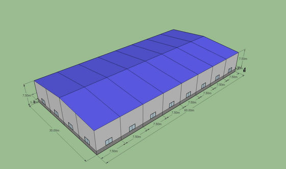 60x30x7,5m Προσυσκευασμένη αποθήκη χάλυβα ASTM A36 Q235B